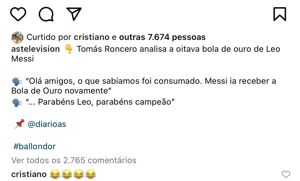 Cristiano Ronaldo se manifesta sobre Bola de Ouro de Messi 1 Cristiano Ronaldo x Messi